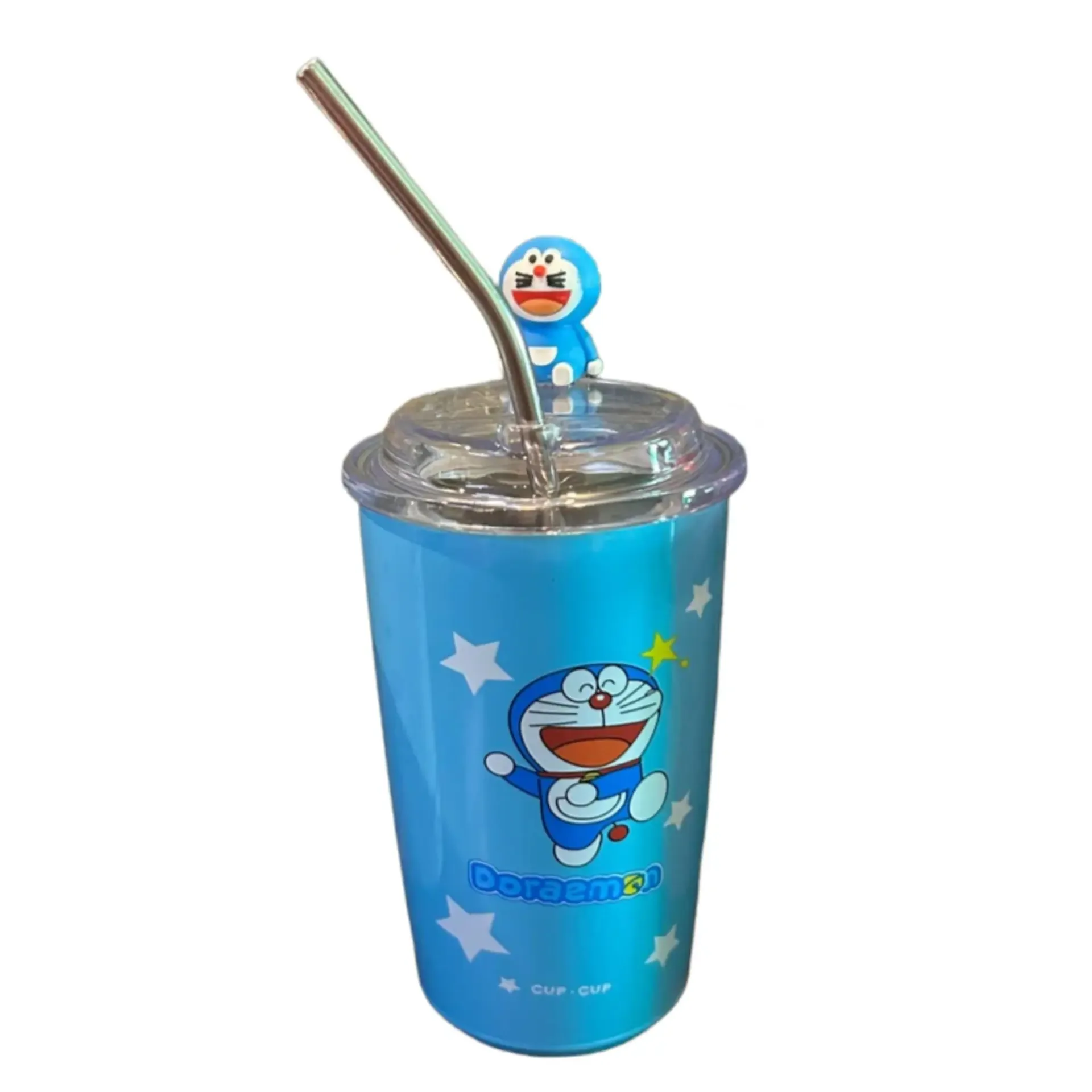 Cartoon-Themed Stainless Steel Tumbler with Lid & Reusable Straw